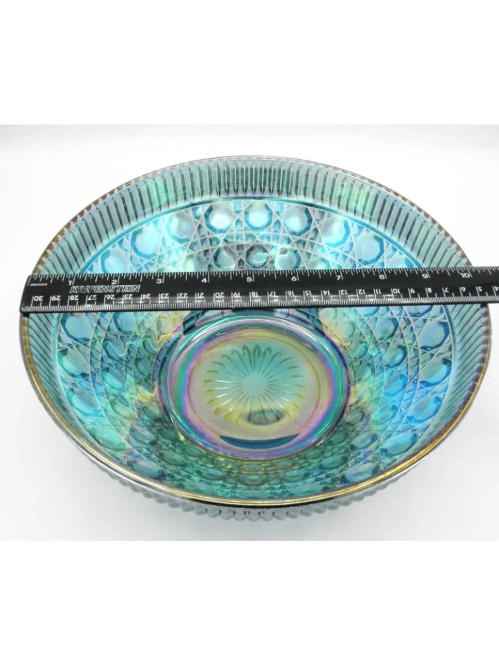 Iridescent Blue Carnival Glass 10 Inch Bowl Indiana Glass Windsor Pattern